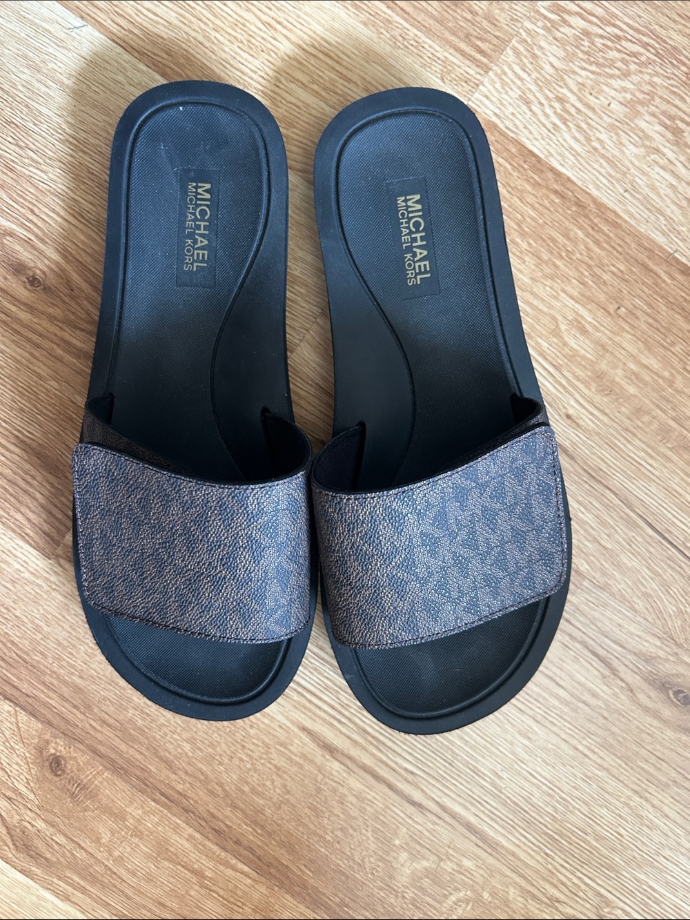 Michael Kors Brown and Black Logo Slide Sandals